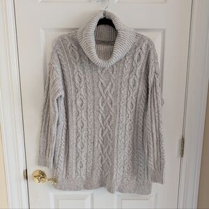 LOFT Gray Cable Knit Turtleneck Sweater